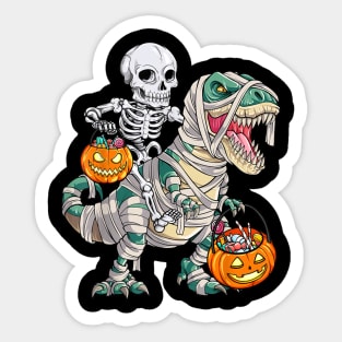 Skeleton Riding Mummy Dinosaur T rex Halloween Sticker